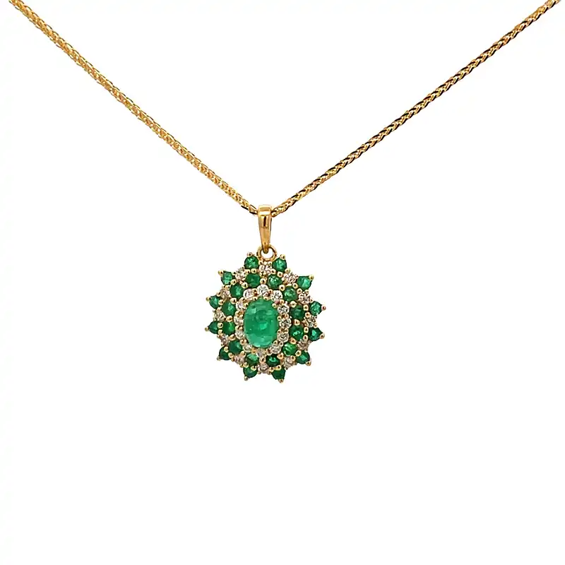 Oval Pendant Set in Emerald and Diamonds in 18K Gold